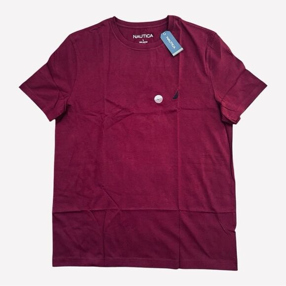 Nautica Burgundy Short Sleeve Crew Neck Tee Zinfandel Men’s Size Large - Picture 1 of 6